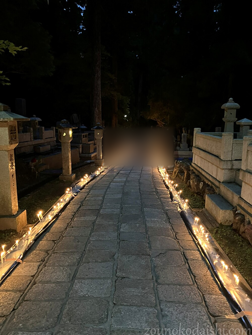 高野山ろうそくまつりろうそくがともった参道の様子
